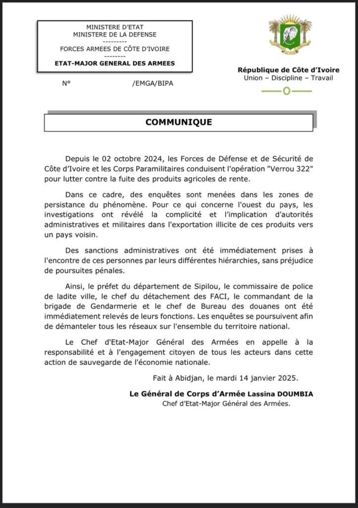 communique fuite de cacao