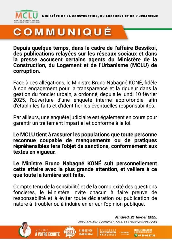 Accusations de corruption au MCLU : Le ministre Bruno Koné ordonnance une enquête approfondie 2 photo communique