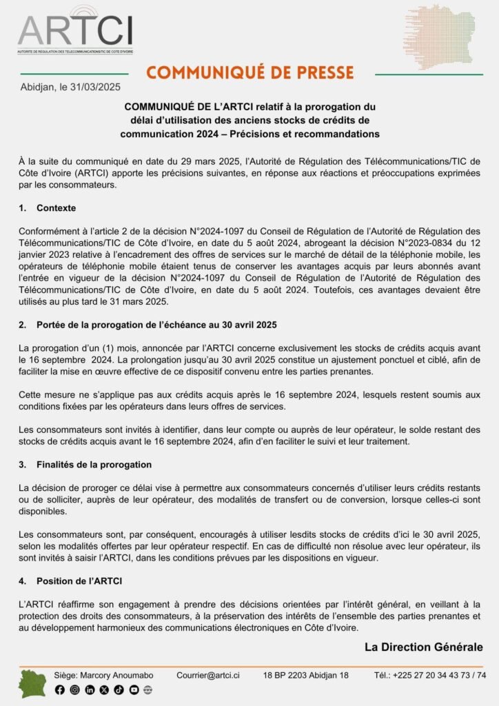 communique Artci