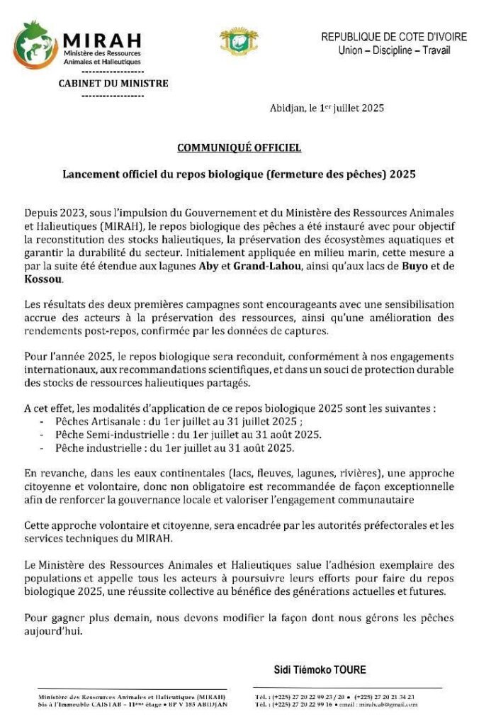 Pêche durable en Côte d’Ivoire : Le gouvernement prolonge le repos biologique en 2025 pour sauver ses ressources 2 photo communique