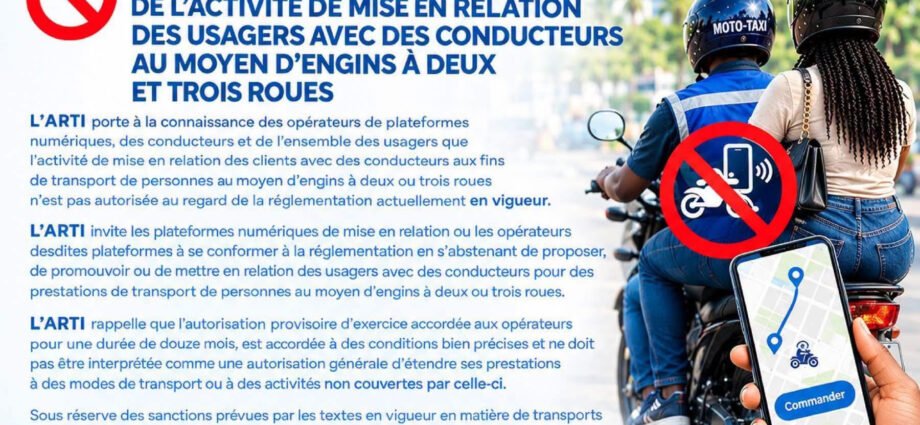 Transport : l’ARTI interdit la mise en relation avec des conducteurs de motos et tricycles 1 photo interdiction